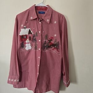 Karen Scott Red Floral Button-Up Shirt
